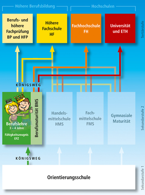 Diagramm vom Königsweg im Schweizer Bildungssystem
